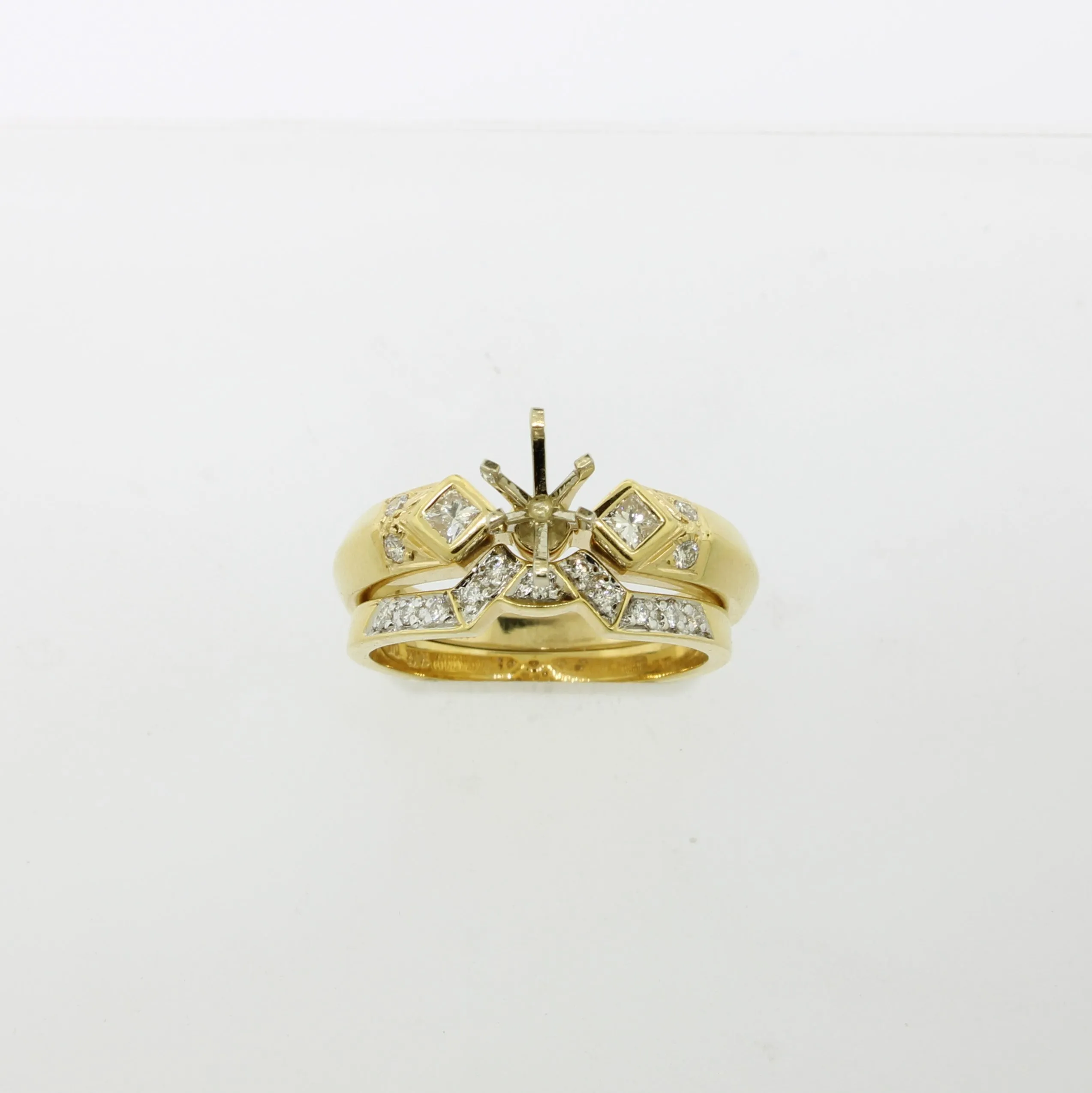 14K Yellow Gold Diamond Wedding Set Semi-Mount Size 7 (Brand New)