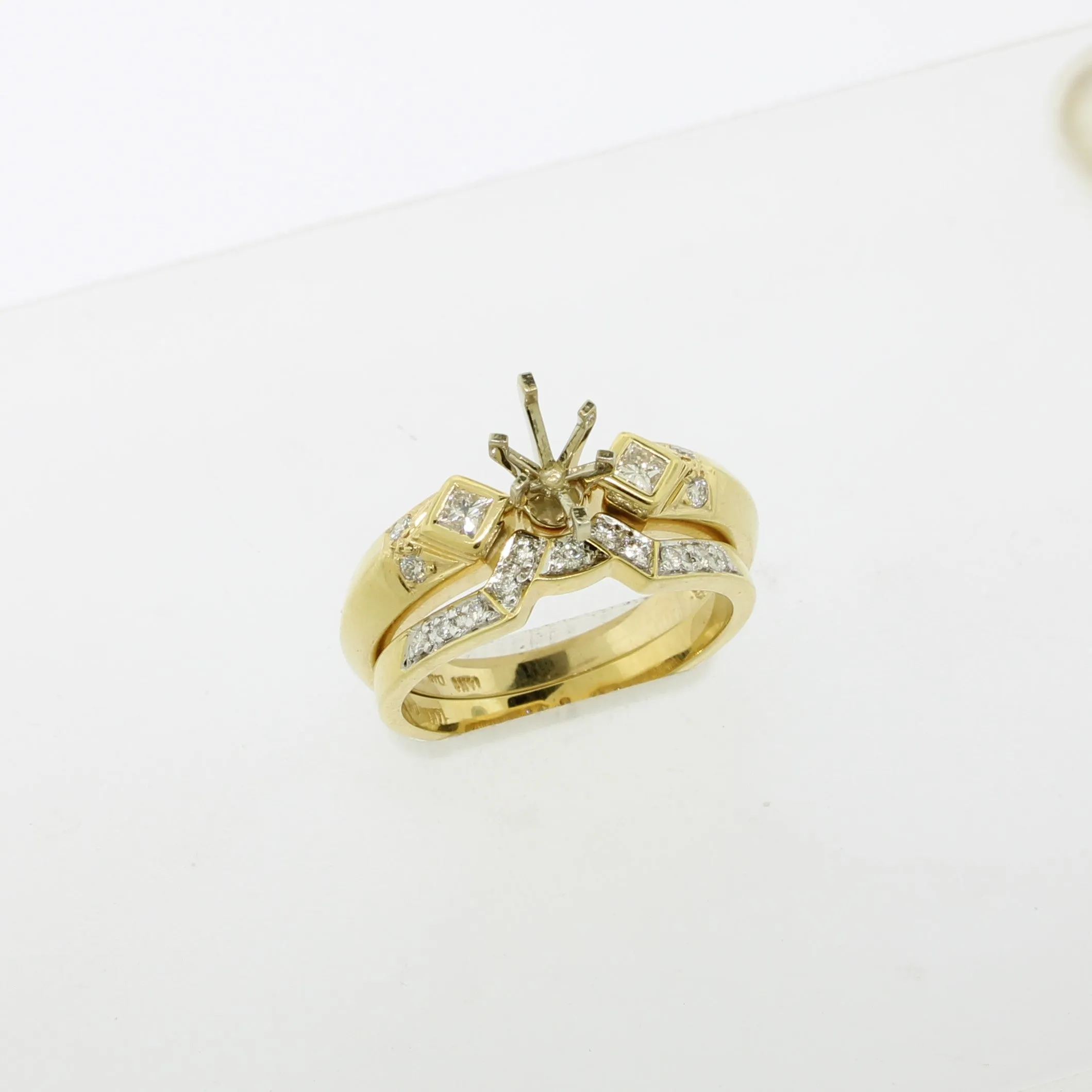 14K Yellow Gold Diamond Wedding Set Semi-Mount Size 7 (Brand New)