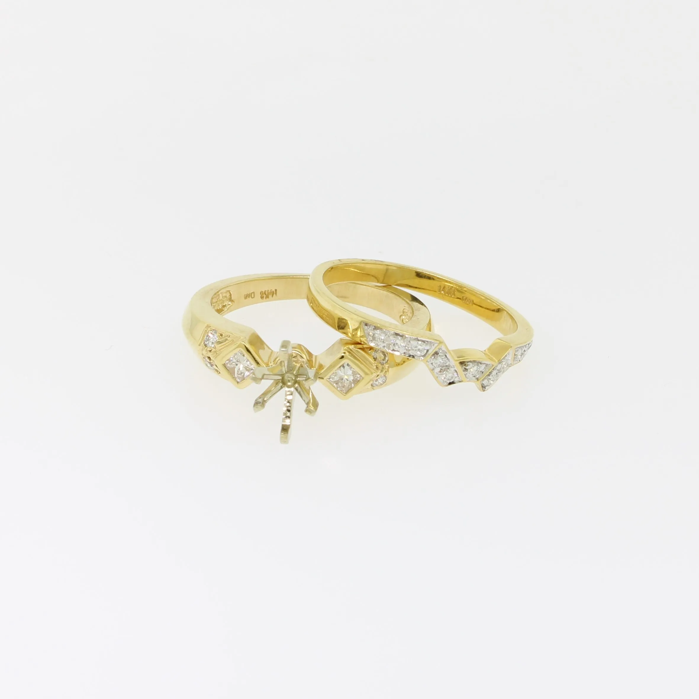 14K Yellow Gold Diamond Wedding Set Semi-Mount Size 7 (Brand New)