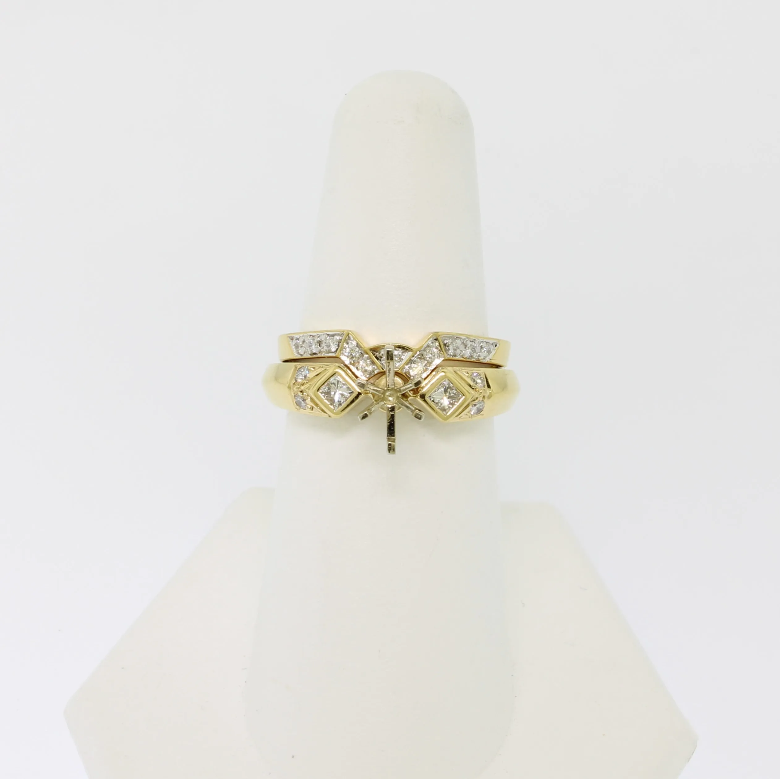 14K Yellow Gold Diamond Wedding Set Semi-Mount Size 7 (Brand New)