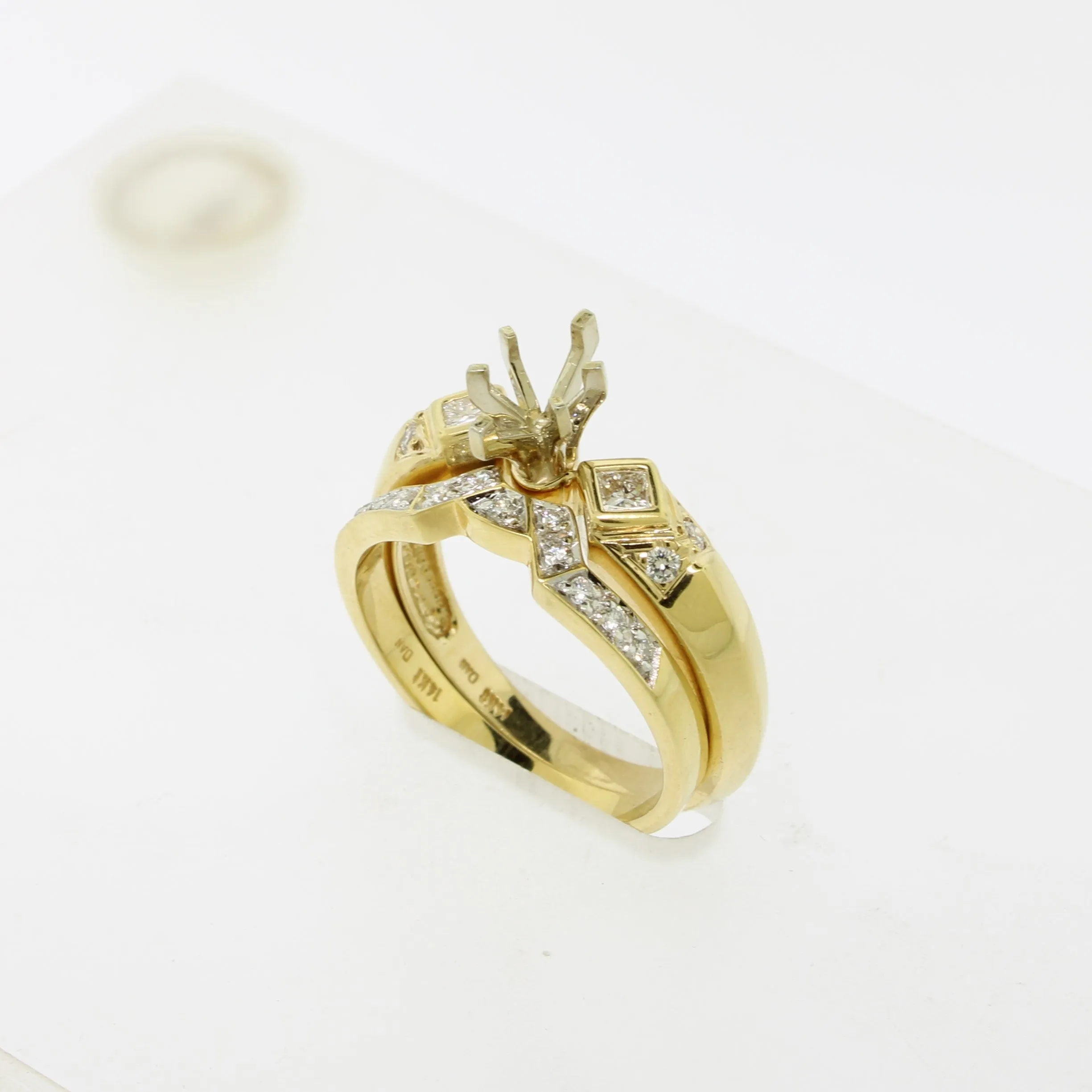14K Yellow Gold Diamond Wedding Set Semi-Mount Size 7 (Brand New)