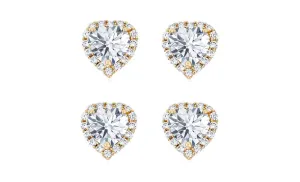 14k Yellow Gold Plated 3Ct Heart White Sapphire Set of Two Halo Stud Earrings