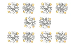 14k Yellow Gold Plated 4mm 3Ct Round White Sapphire Set Of Five Stud Earrings