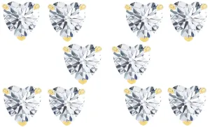 14k Yellow Gold Plated 6mm 2Ct Heart White Sapphire Set Of Five Stud Earrings