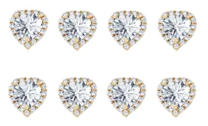 14k Yellow Gold Plated 6mm 2Ct Heart White Sapphire Set of Four Halo Stud Earrings