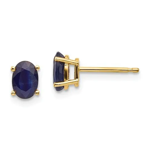 14KT GOLD 1.40 CTW OVAL BLUE SAPPHIRE STUD EARRINGS