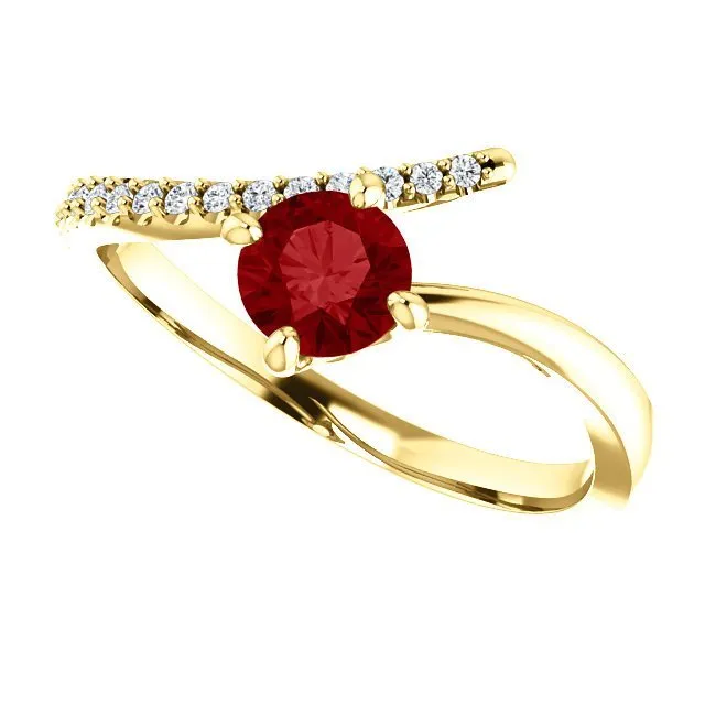14KT GOLD 2/3 CT RUBY & 1/10 CTW DIAMOND BYPASS RING