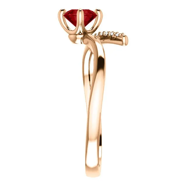 14KT GOLD 2/3 CT RUBY & 1/10 CTW DIAMOND BYPASS RING