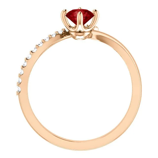 14KT GOLD 2/3 CT RUBY & 1/10 CTW DIAMOND BYPASS RING
