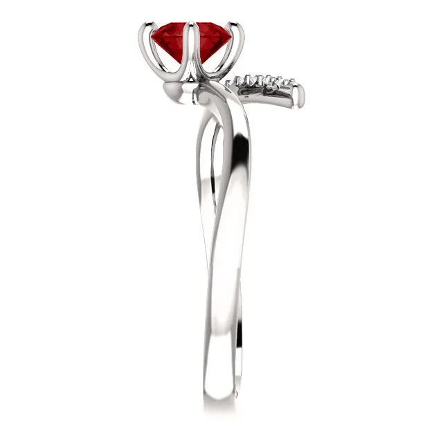 14KT GOLD 2/3 CT RUBY & 1/10 CTW DIAMOND BYPASS RING