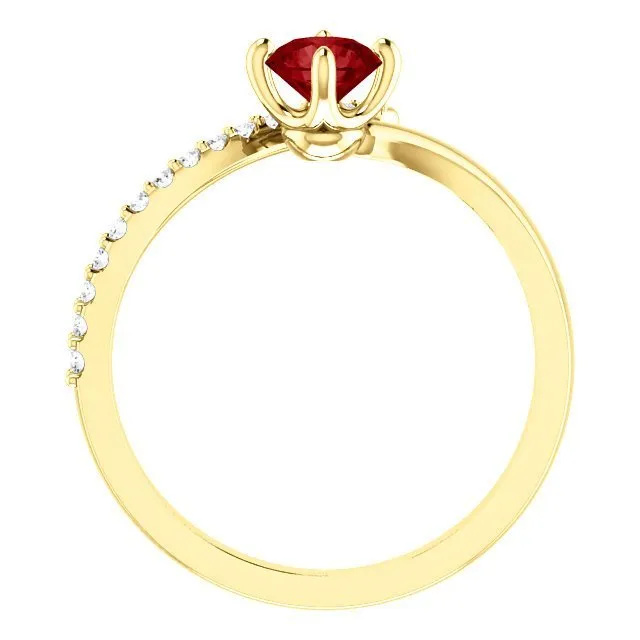 14KT GOLD 2/3 CT RUBY & 1/10 CTW DIAMOND BYPASS RING
