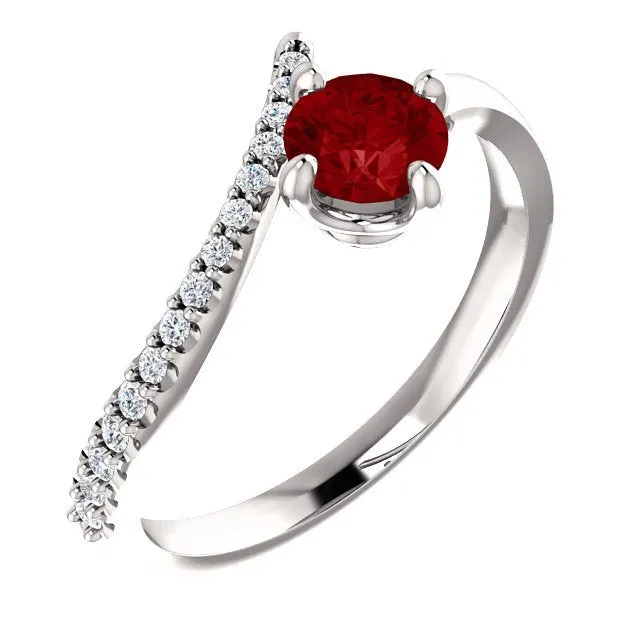 14KT GOLD 2/3 CT RUBY & 1/10 CTW DIAMOND BYPASS RING
