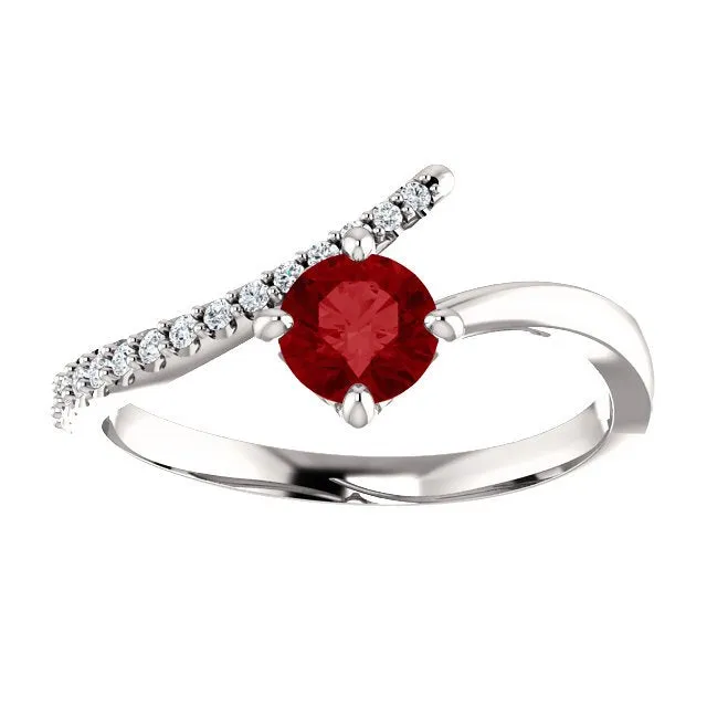 14KT GOLD 2/3 CT RUBY & 1/10 CTW DIAMOND BYPASS RING