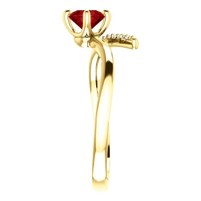 14KT GOLD 2/3 CT RUBY & 1/10 CTW DIAMOND BYPASS RING