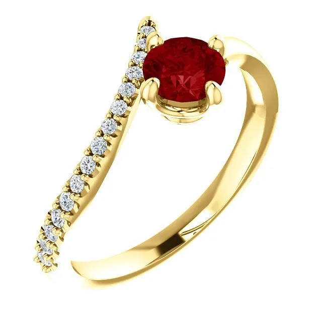 14KT GOLD 2/3 CT RUBY & 1/10 CTW DIAMOND BYPASS RING