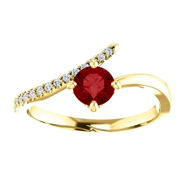14KT GOLD 2/3 CT RUBY & 1/10 CTW DIAMOND BYPASS RING