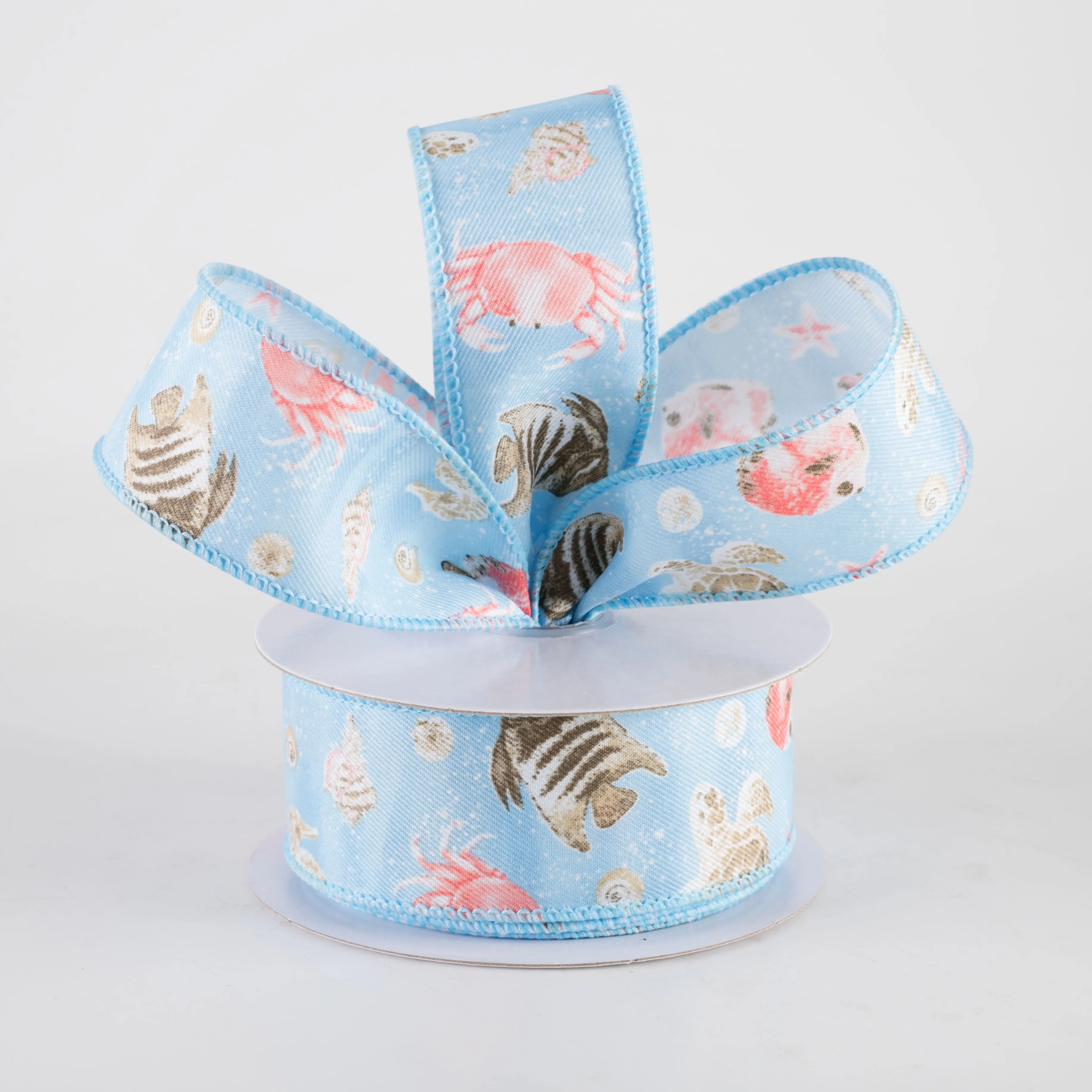 1.5" Coastal Ocean Life Ribbon: Light Blue (10 Yards)