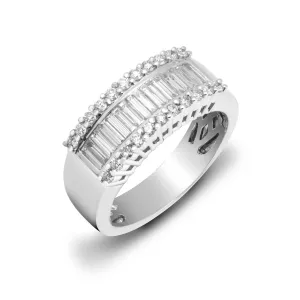 18ct White 1.00ct Round & Baguette Diamond Ring