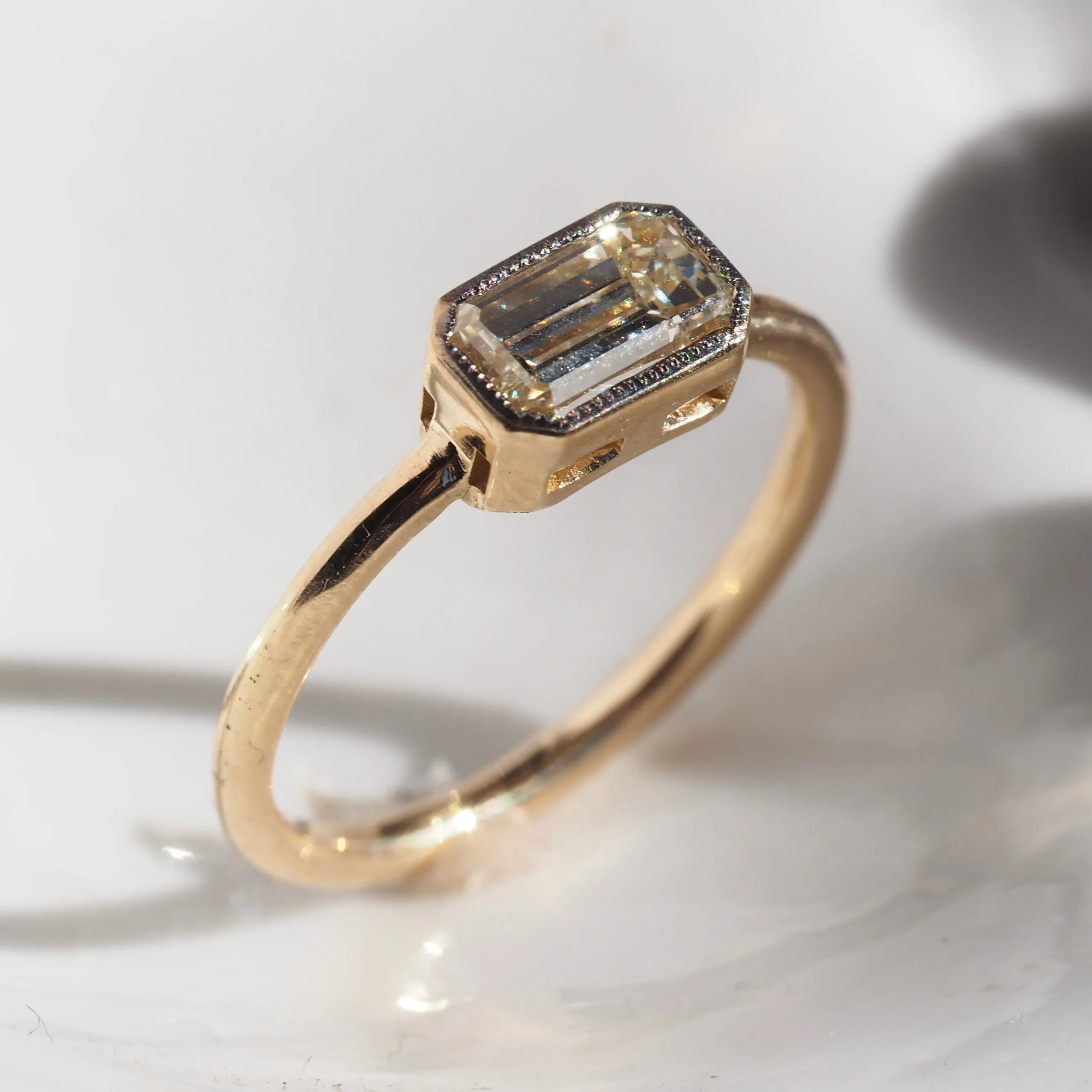 18k Gold Emerald Cut Diamond Solitaire Engagement Ring