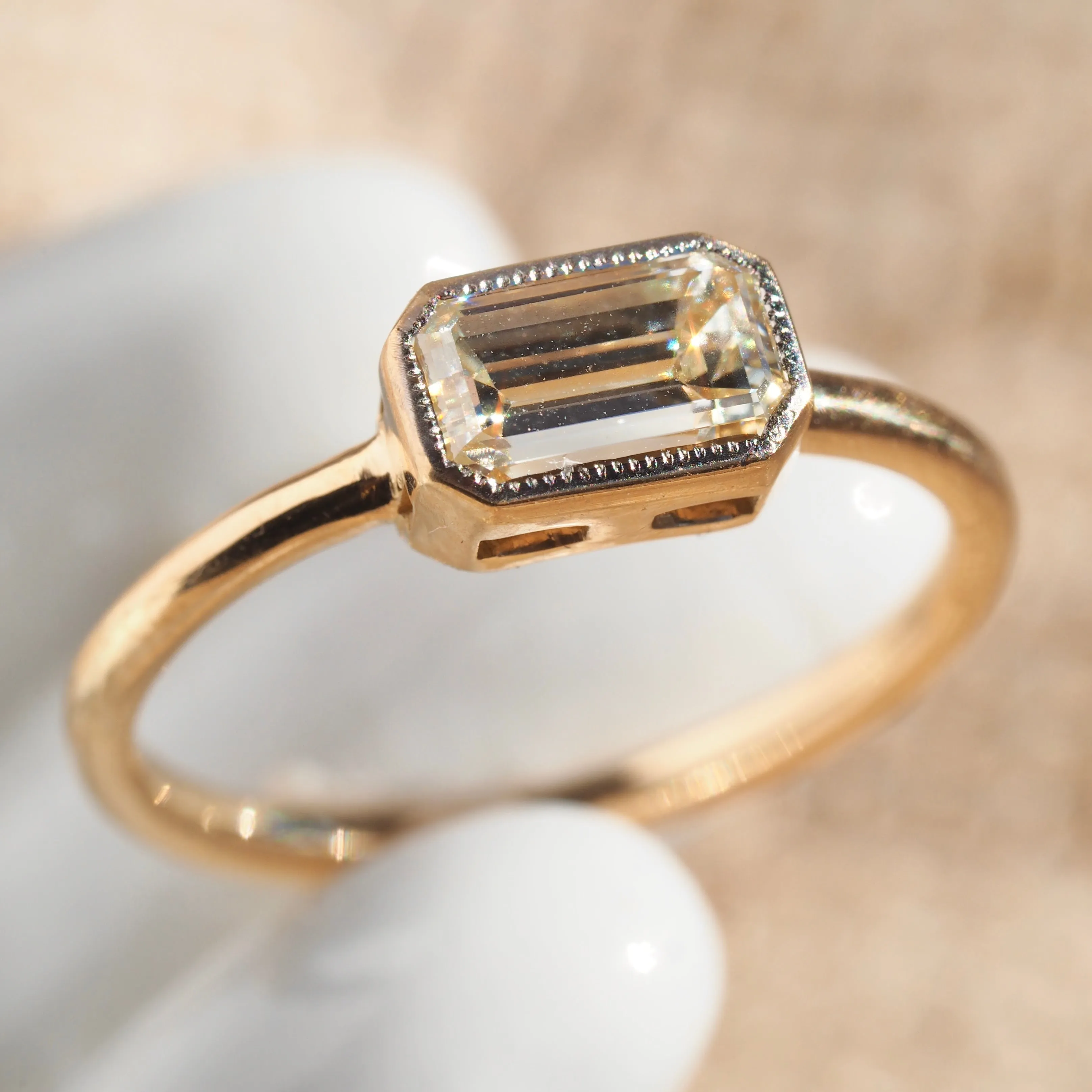 18k Gold Emerald Cut Diamond Solitaire Engagement Ring