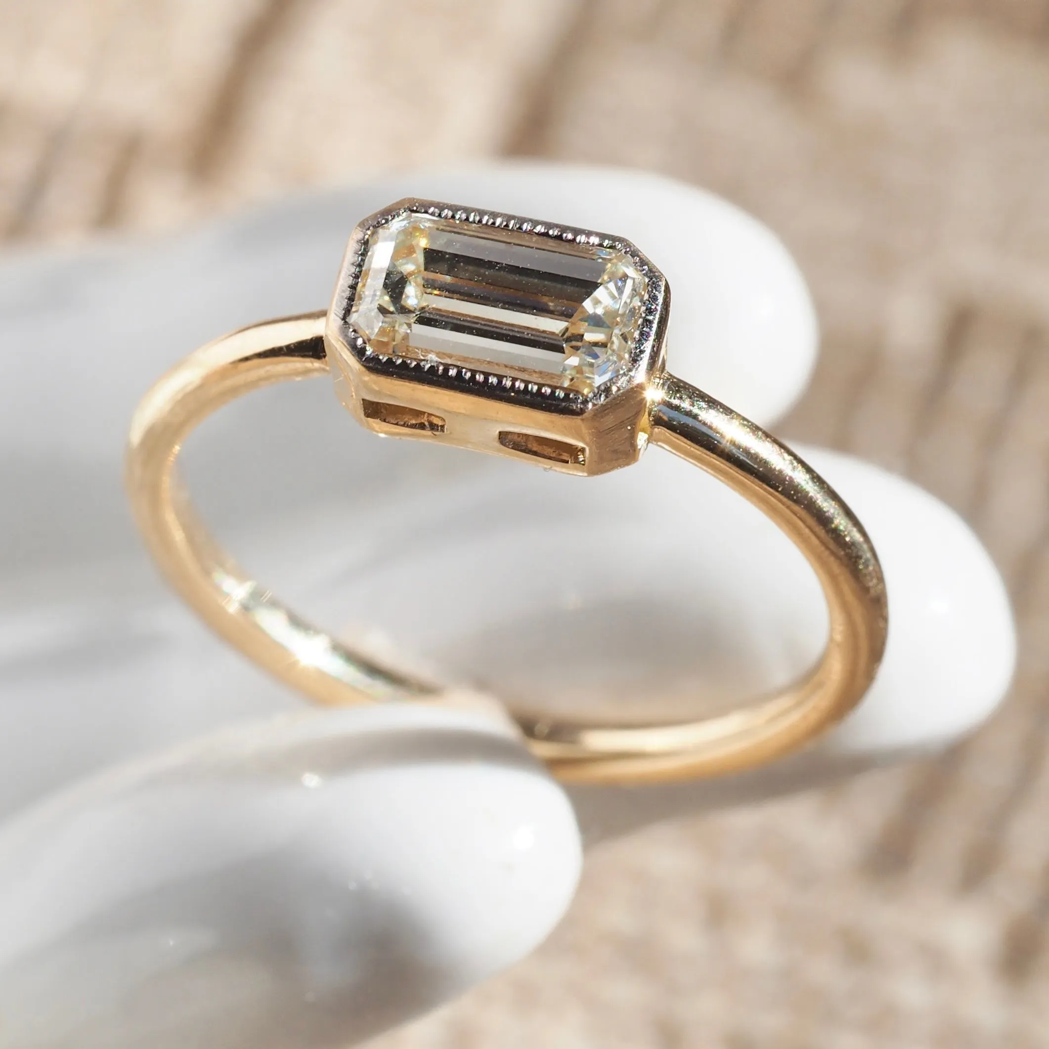 18k Gold Emerald Cut Diamond Solitaire Engagement Ring