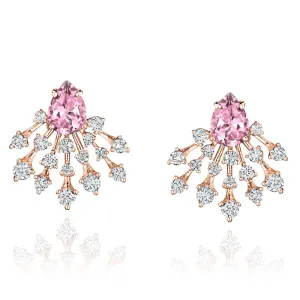 18k Luminus Pink Gold Earring With 0.83 Cts Vs-Gh Diamonds  And Quartz