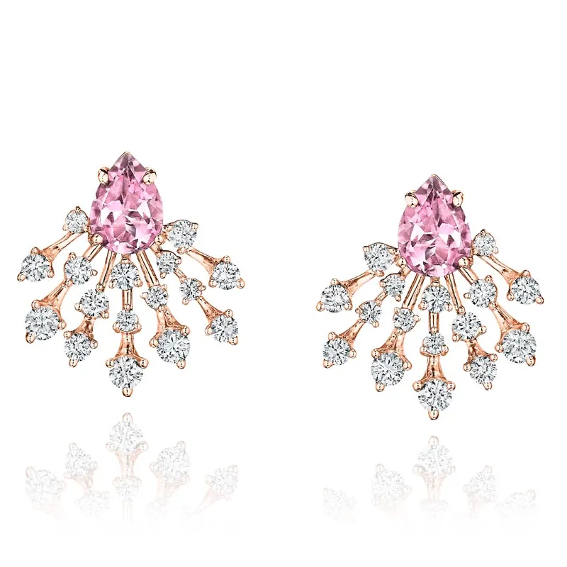 18k Luminus Pink Gold Earring With 0.83 Cts Vs-Gh Diamonds  And Quartz
