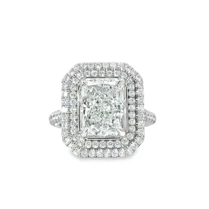 18k Radiant Engagement Ring With Double Halo