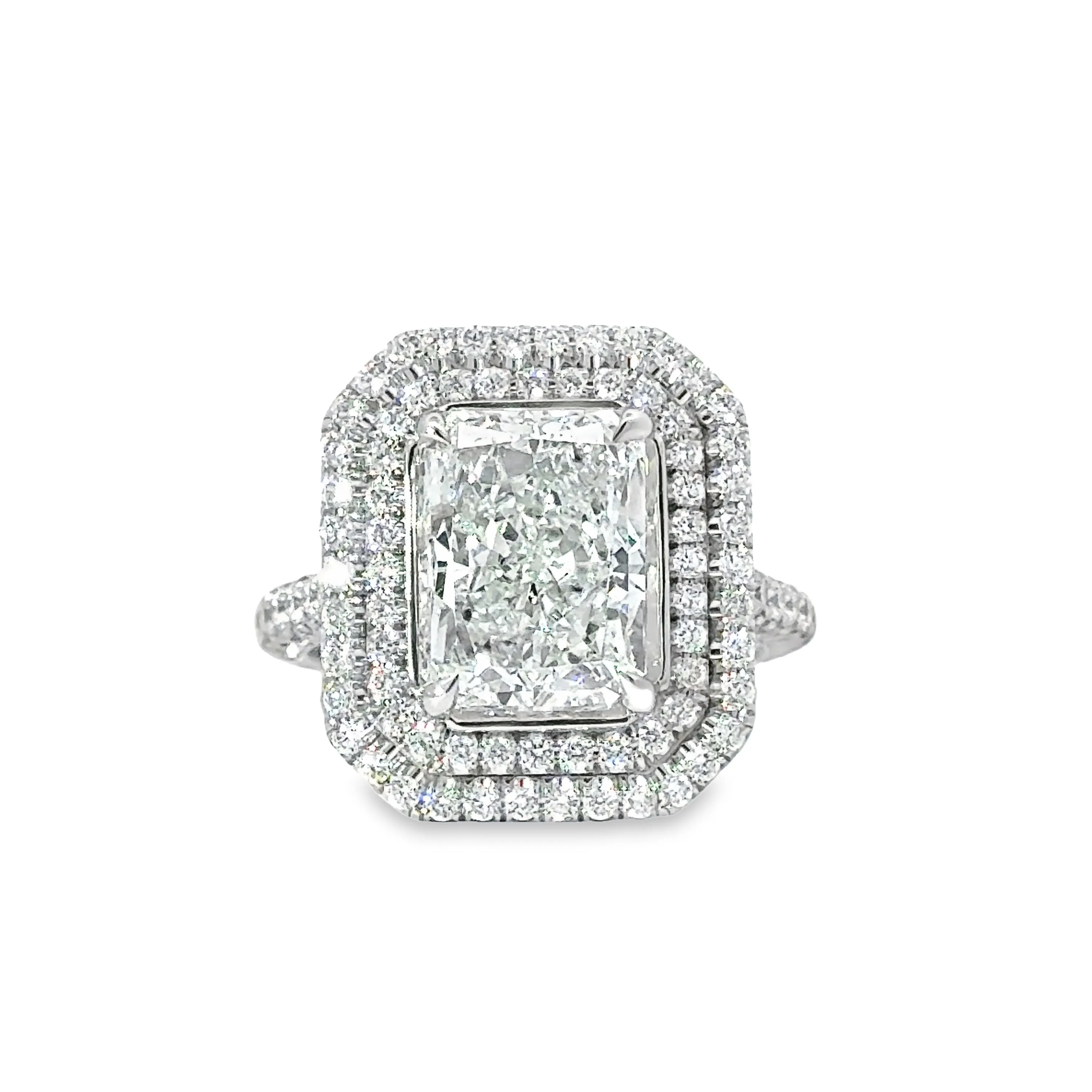 18k Radiant Engagement Ring With Double Halo