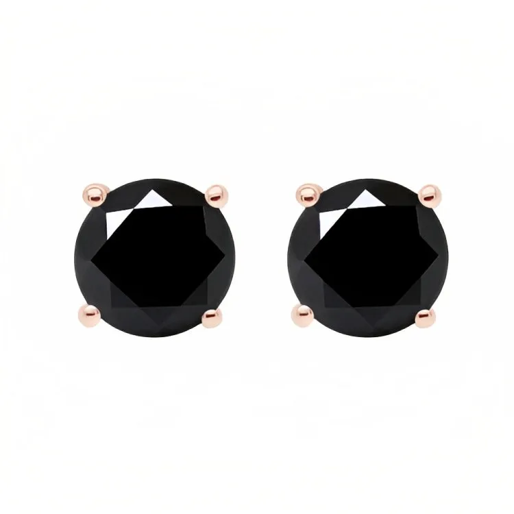 18k Rose Gold 2 Pair Black Moissanite Round & Princess Cut Stud Earrings Plated 6mm By Paris Jewelry