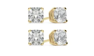 18k Yellow Gold 4mm 1/2Ct Cushion Cut White Sapphire Set Of Two Stud Earrings Plated
