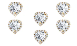 18k Yellow Gold Plated 2Ct Heart White Sapphire Set of Three Halo Stud Earrings