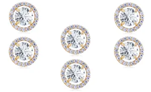 18k Yellow Gold Plated 2Ct Round White Sapphire Set of Three Halo Stud Earrings