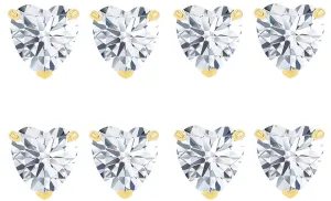 18k Yellow Gold Plated 3Ct Heart White Sapphire Set Of Four Stud Earrings
