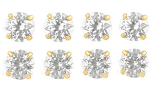 18k Yellow Gold Plated 4mm 1Ct Round White Sapphire Set Of Four Stud Earrings