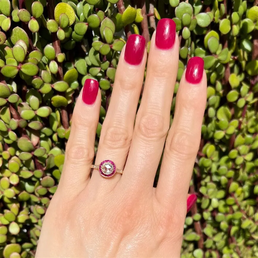18K YG .49ct Rose Cut Diamond, .60tcw Ruby & .06tcw Diamond Ring Regard Jewelry Austin, Texas