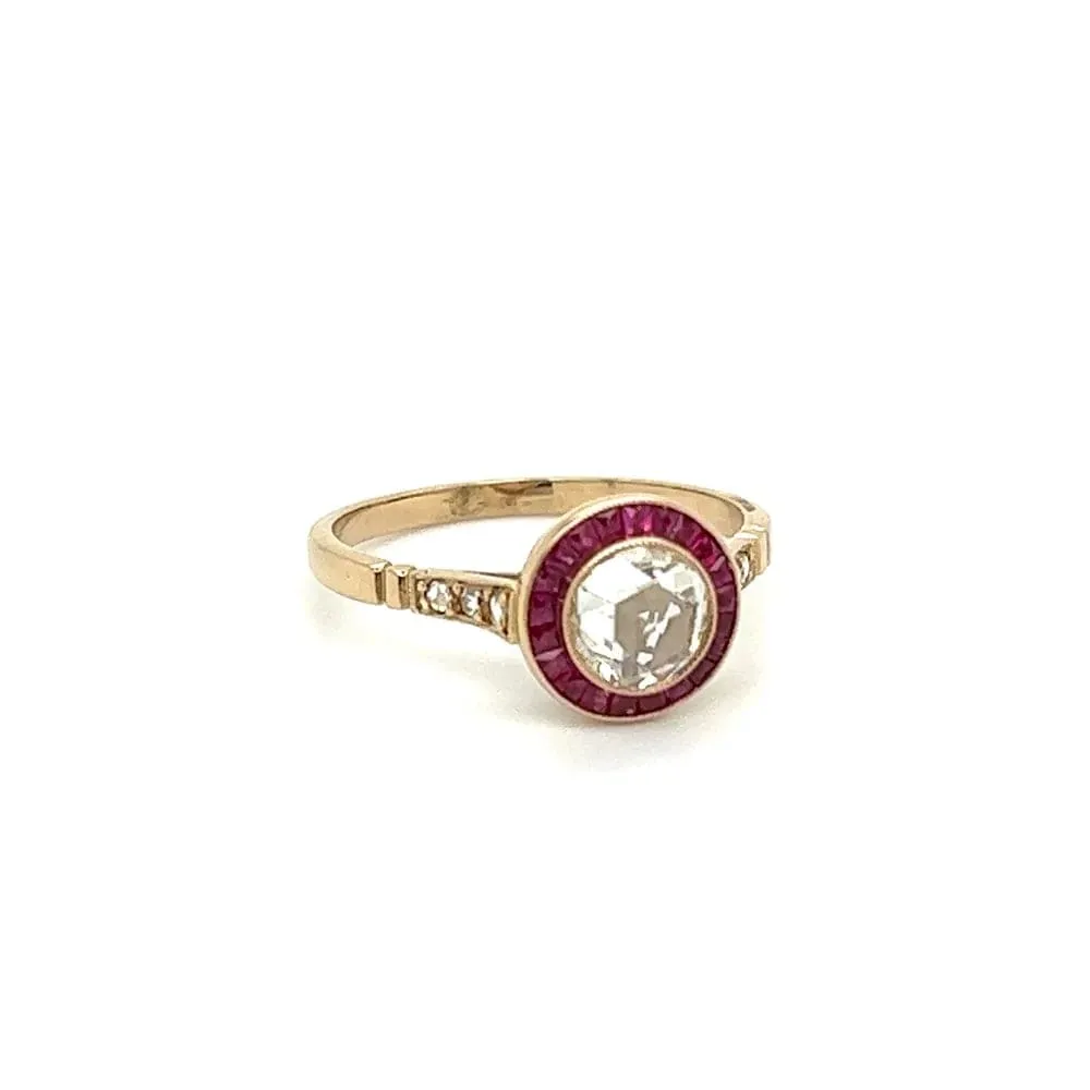 18K YG .49ct Rose Cut Diamond, .60tcw Ruby & .06tcw Diamond Ring Regard Jewelry Austin, Texas