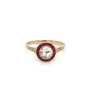 18K YG .49ct Rose Cut Diamond, .60tcw Ruby & .06tcw Diamond Ring Regard Jewelry Austin, Texas