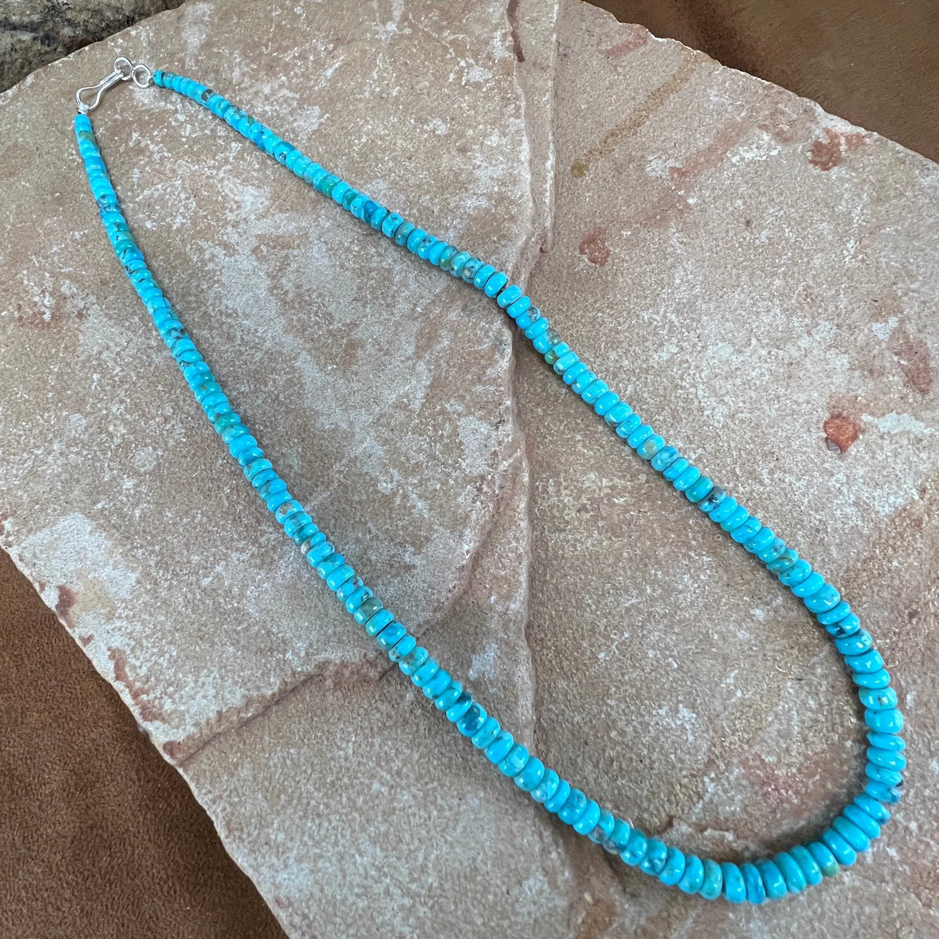 18" Single Strand Kingman Turquoise Beaded Necklace by Robert Tenario