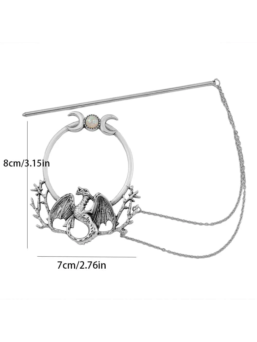1pc Vintage Forest Dragon Hair Sticks With Tassels Triple Moon Hairpin Hairclip