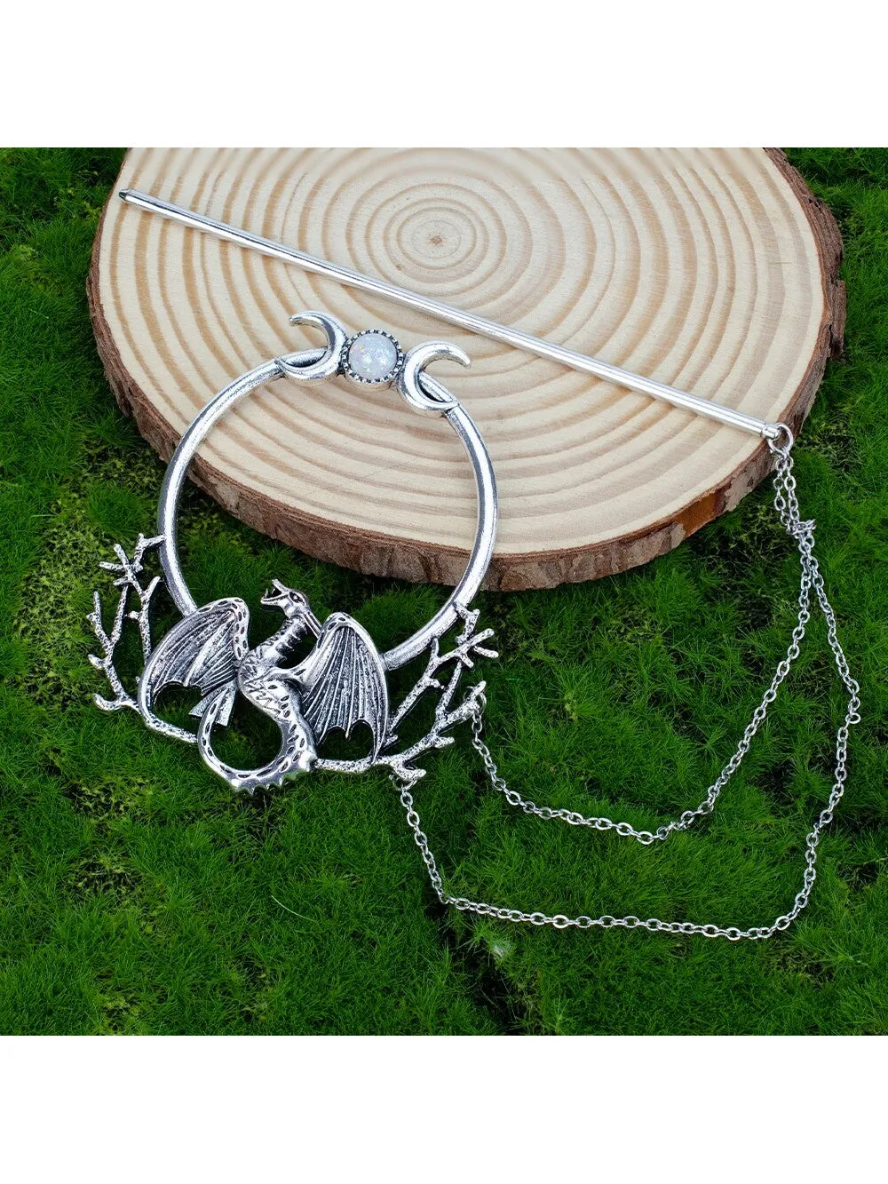 1pc Vintage Forest Dragon Hair Sticks With Tassels Triple Moon Hairpin Hairclip