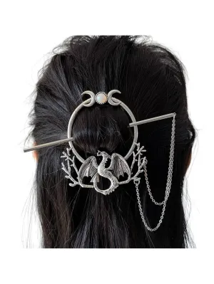 1pc Vintage Forest Dragon Hair Sticks With Tassels Triple Moon Hairpin Hairclip