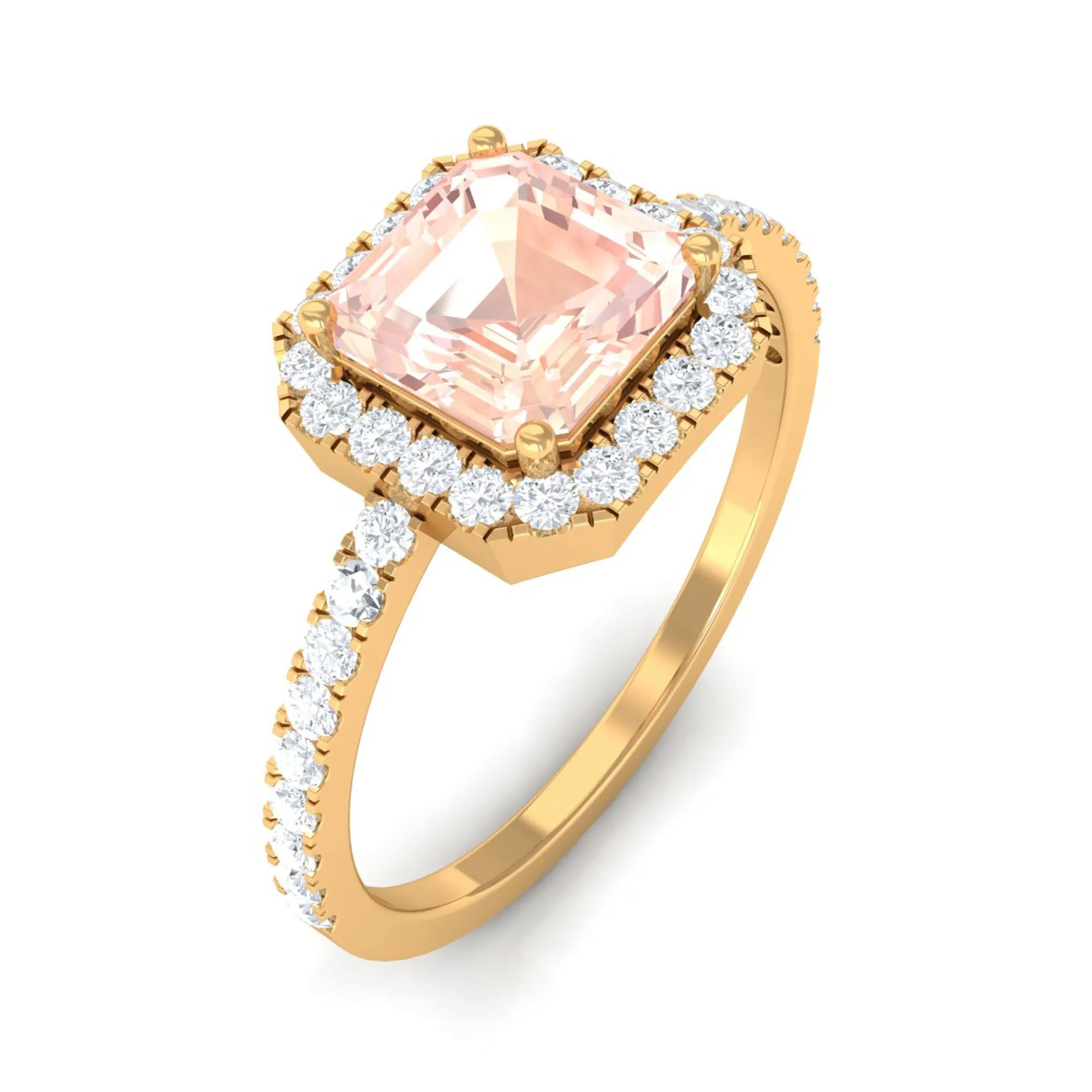 2 CT Asscher Cut Morganite Halo Engagement Ring with Diamond