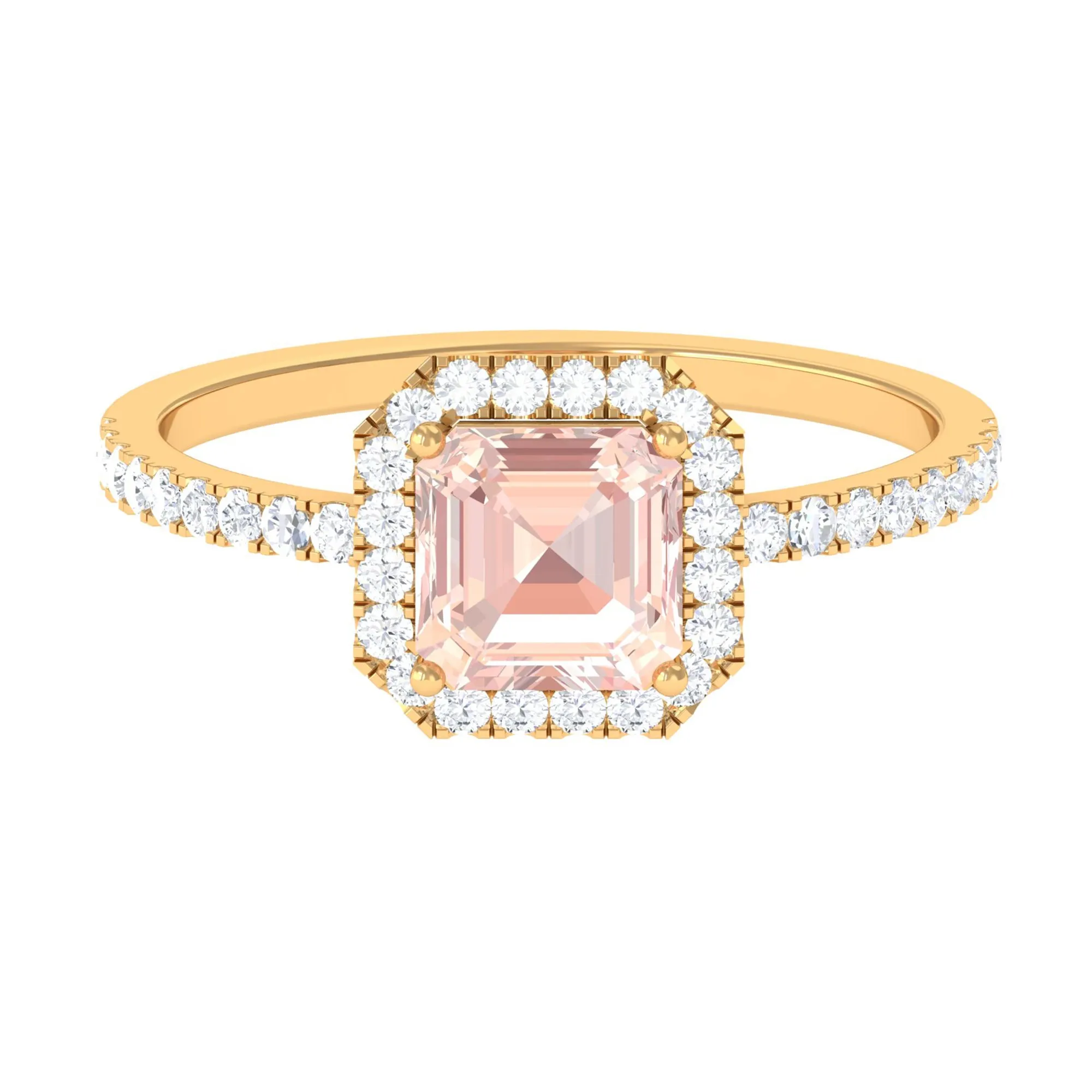 2 CT Asscher Cut Morganite Halo Engagement Ring with Diamond