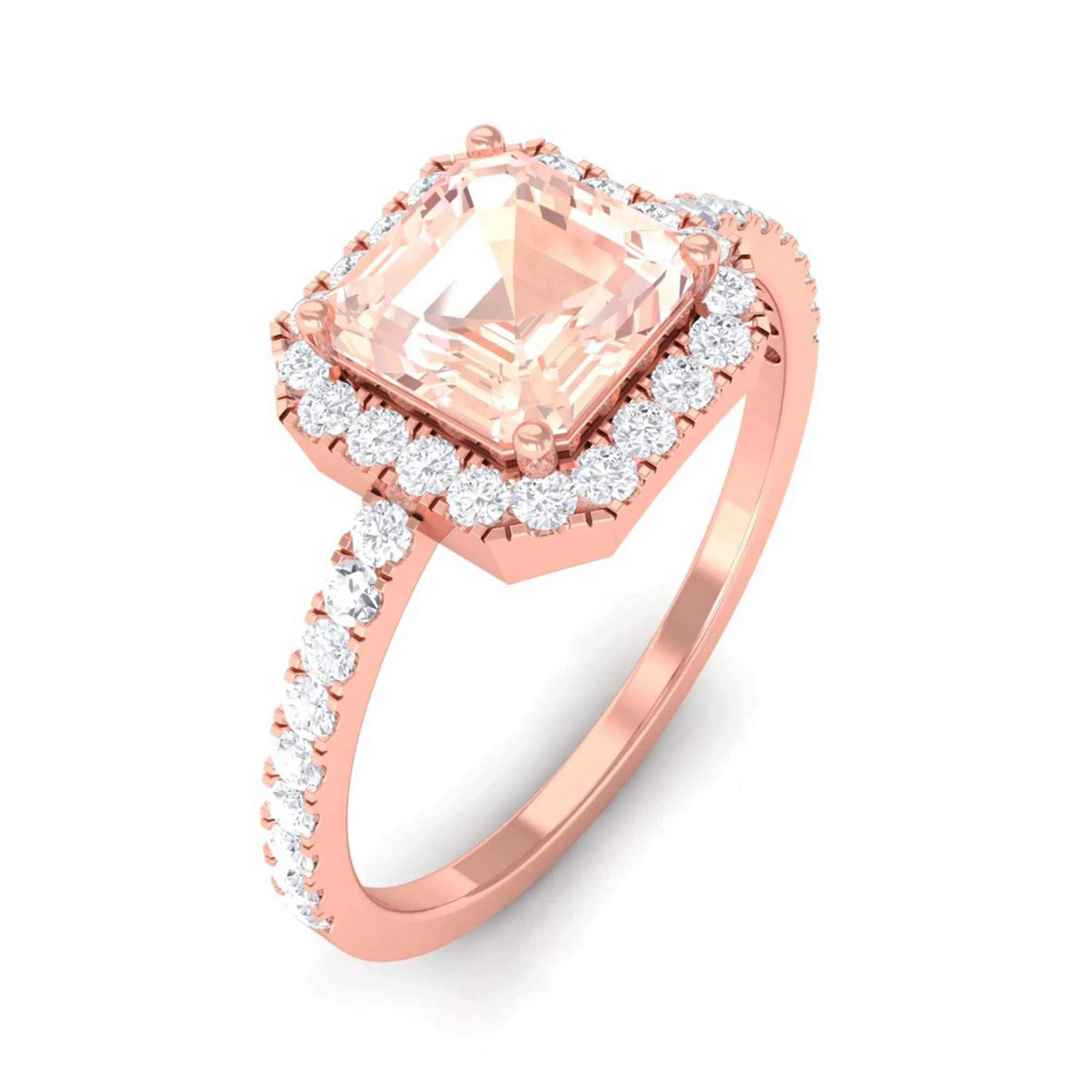 2 CT Asscher Cut Morganite Halo Engagement Ring with Diamond