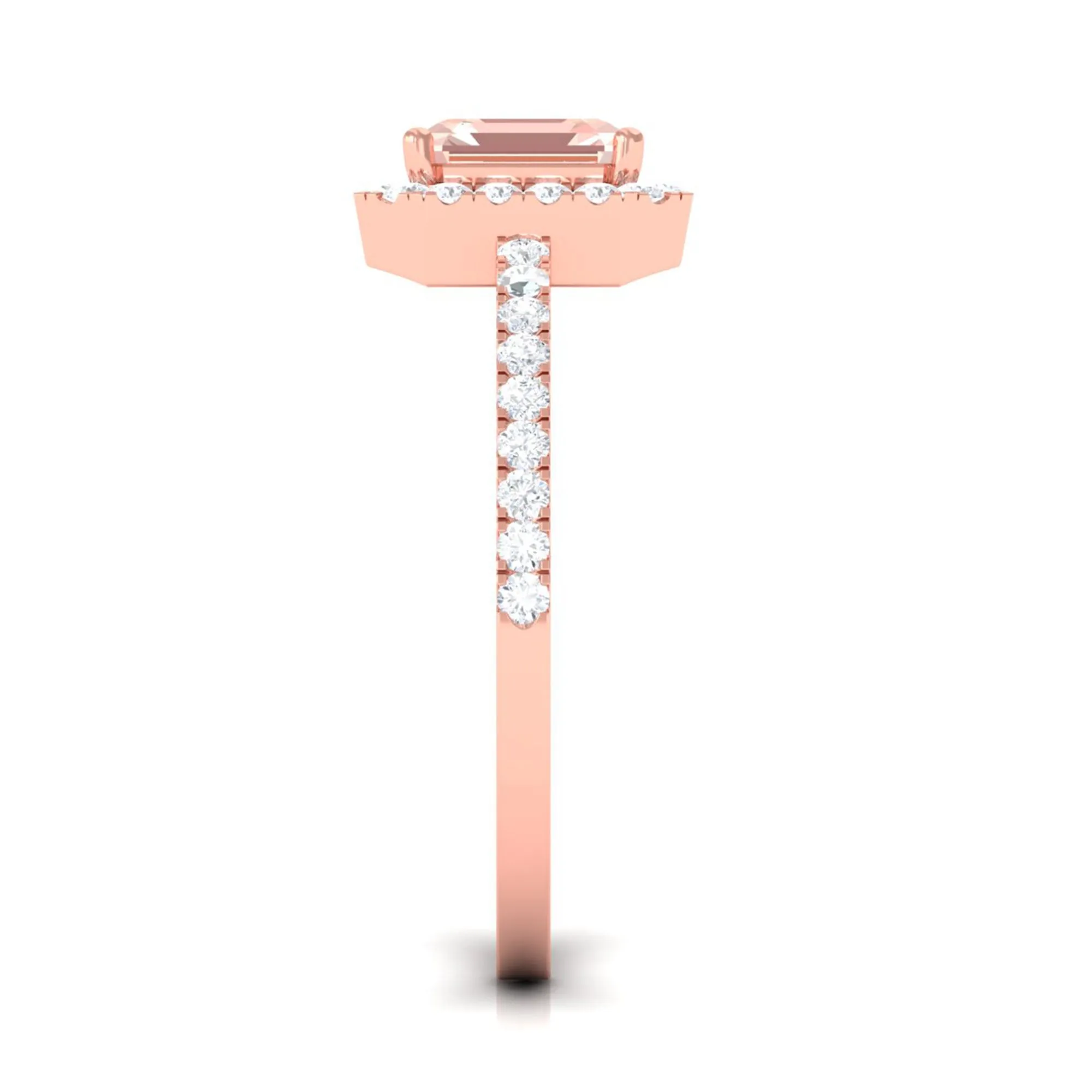 2 CT Asscher Cut Morganite Halo Engagement Ring with Diamond