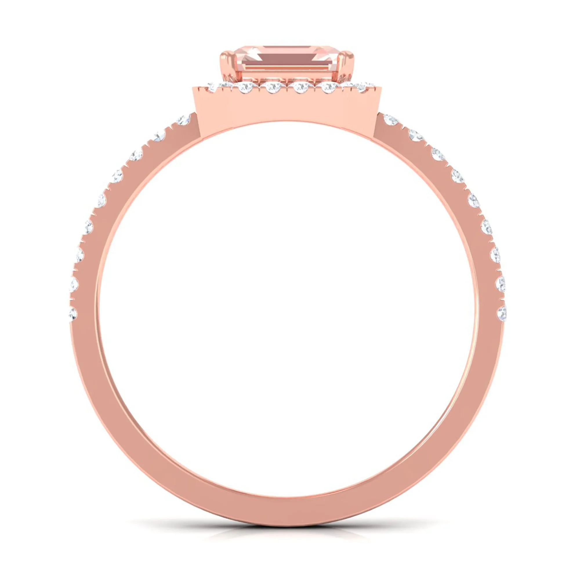 2 CT Asscher Cut Morganite Halo Engagement Ring with Diamond