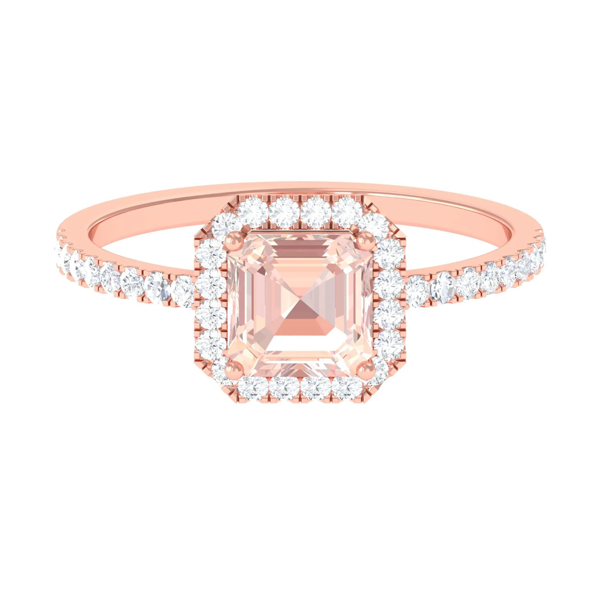 2 CT Asscher Cut Morganite Halo Engagement Ring with Diamond