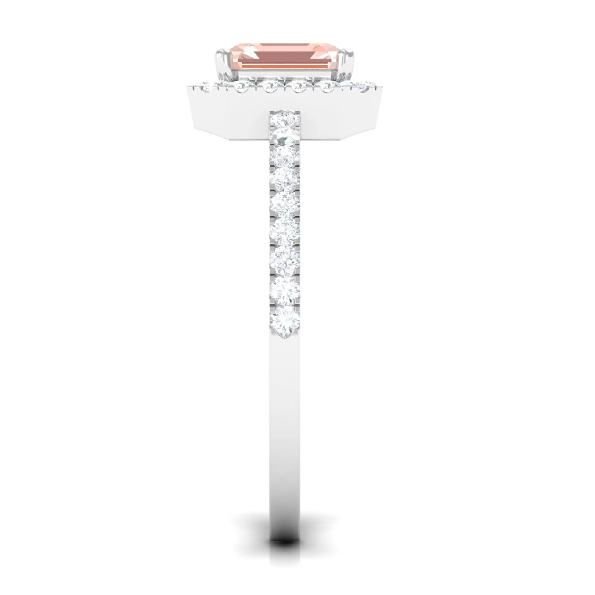 2 CT Asscher Cut Morganite Halo Engagement Ring with Diamond