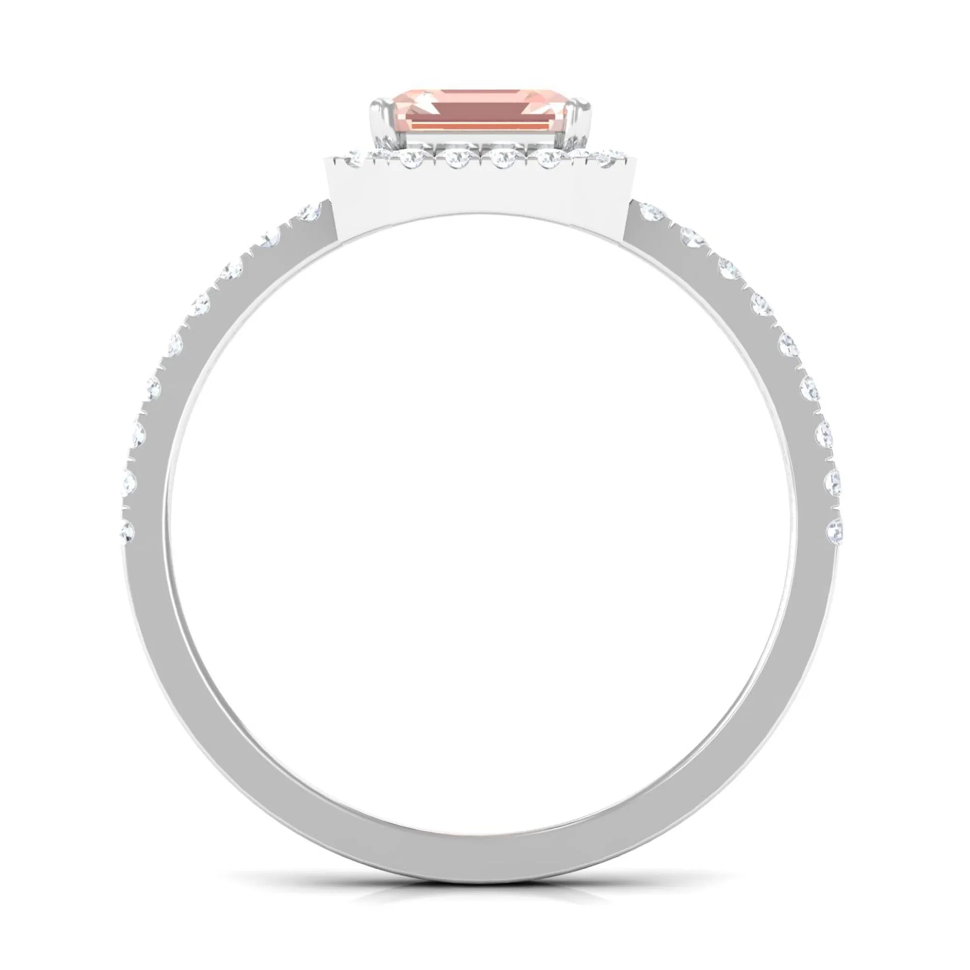 2 CT Asscher Cut Morganite Halo Engagement Ring with Diamond